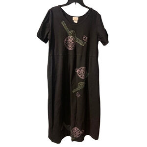 Vintage Isabel LA by Shawn Women's Maxi Dress Size XL Black Hand Printed Artwear